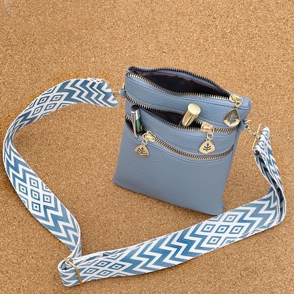 Artizanni Womens Crossbody Vegan Clutch Purse Satchel with Guitar Strap (Blue) - Picture 2 of 2